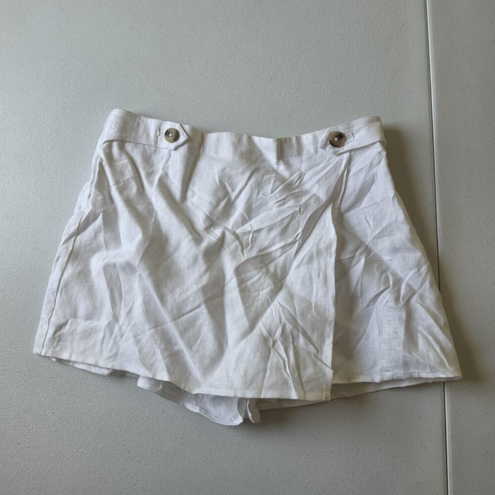Reformation Skort Shorts Womens 2 White Linen Wrap High Waist Lined Summer